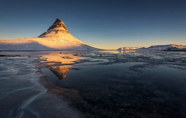 Picture ice, snow, mountains, dawn, Iceland