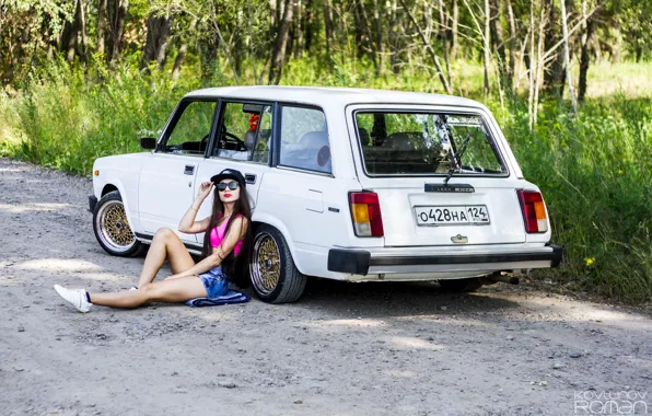 Girl, car, Lada, Lada, VAZ, universal, four, Vaz