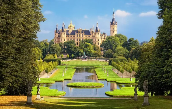 Picture pond, Park, castle, Germany, sculpture, Germany, Schwerin Castle