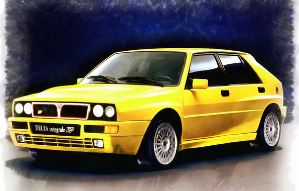 Picture auto, yellow, art, Lancia, Lancia Delta, Delta