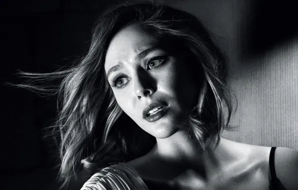 Photo, portrait, actress, blonde, black and white, Elizabeth Olsen, Elizabeth Olsen