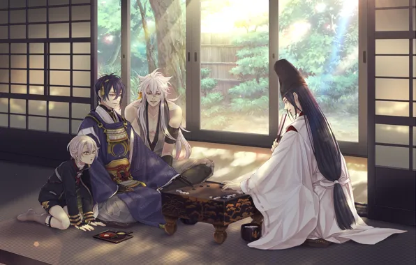 The game, anime, art, guys, different, Hikaru no Go, Touken Ranbu, Mikazuki Munechika