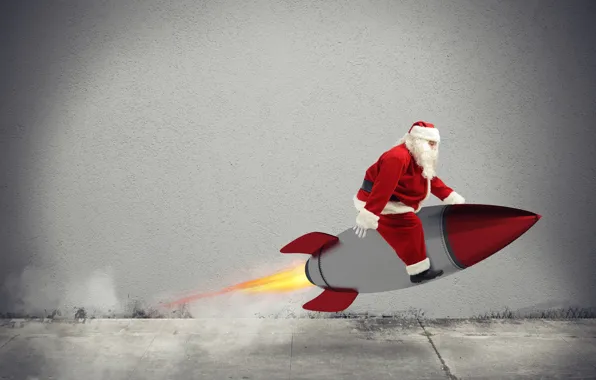 Flight, rocket, Christmas, New year, Santa Claus, Santa Claus