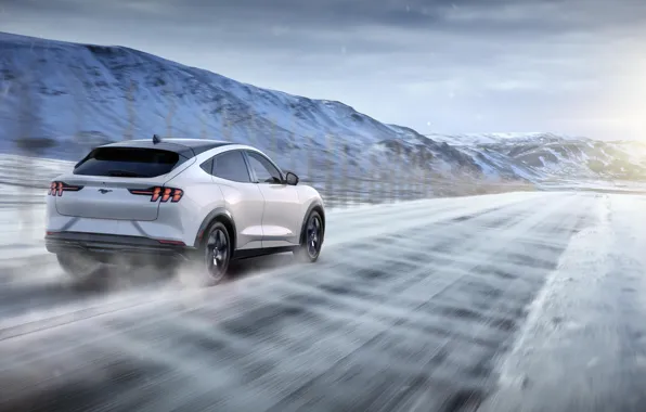 Road, snow, mountains, speed, Ford, Ford Mustang, crossover, electric