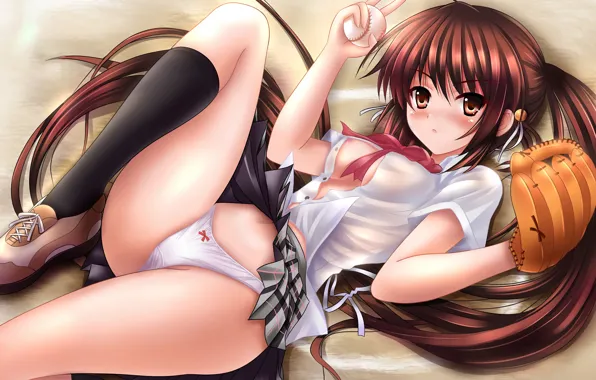 Girl, sexy, lingerie, pantsu, cleavage, panties, long hair, brown hair