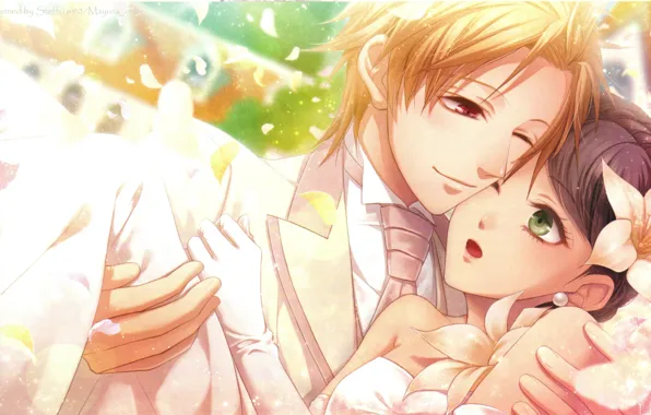Hugs, tie, wedding, wink, visual novel, the bride and groom, Nadeshiko Kurou, Clock Zero
