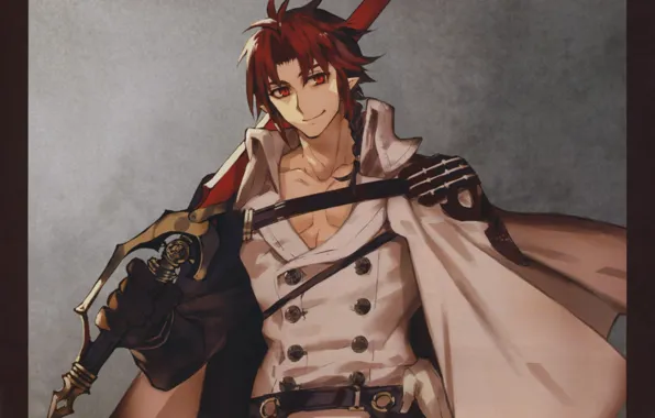 Sword, vampire, red, cloak, grin, military uniform, Owari no Seraph, The last Seraphim