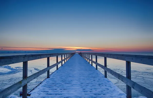 Winter, bridge, lake, Sweden, Skane, Lomma