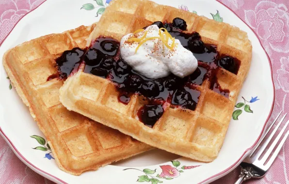 The sweetness, cream, waffles, jam, the platter
