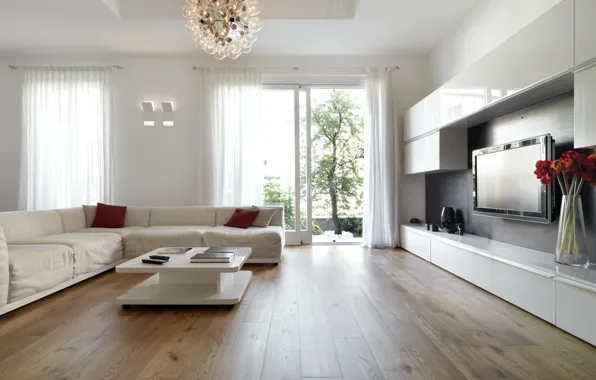 Flowers, sofa, bouquet, chandelier, vase, house, modern, living room