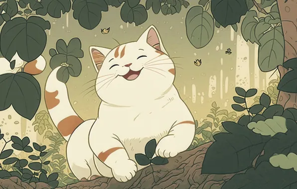 Cat, cat, leaves, pose, smile, log, face, spotted