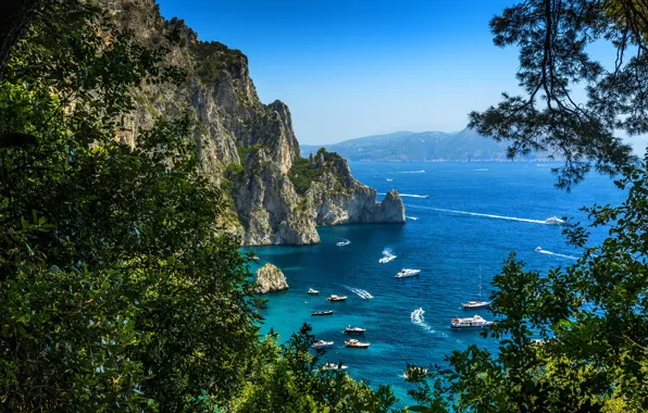 Nature, Yacht, Rock, Italy, Coast, Capri, Sailing