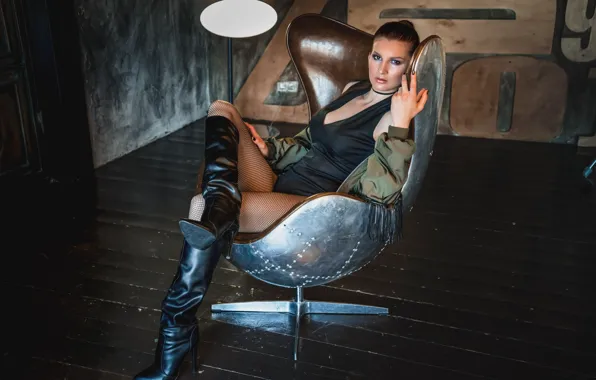 Look, girl, pose, feet, chair, boots, Julia Khandogin-Baryshnikov