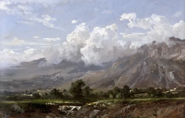 Clouds, nature, picture, Carlos de Haes, Mountain Landscape