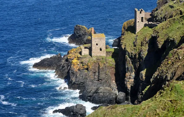 Sea, England, the ruins, Cornwall, Crowns engine houses