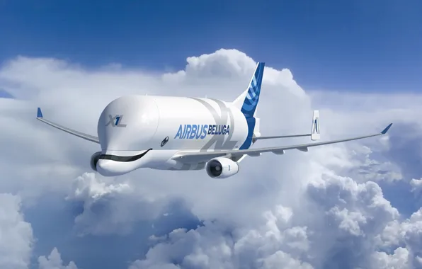 The plane, Clouds, the plane, Cargo, Airbus, Beluga, A300, Airbus Beluga