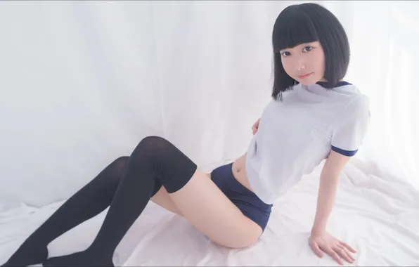 Look, sexy, pose, Japanese, eyes, beauty, girl, bed