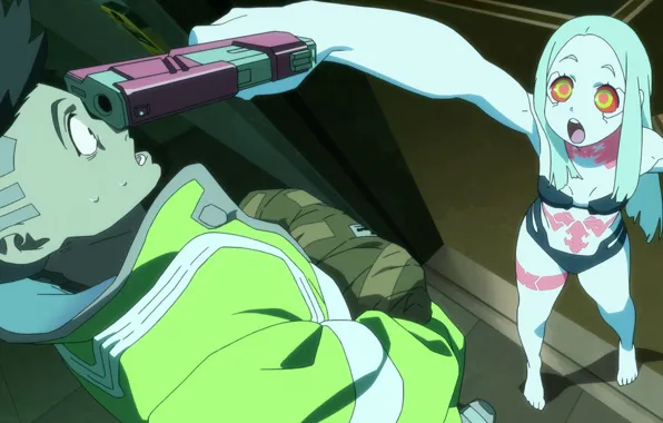 Look, girl, gun, frame, guy, anime, Rebecca, Rebecca