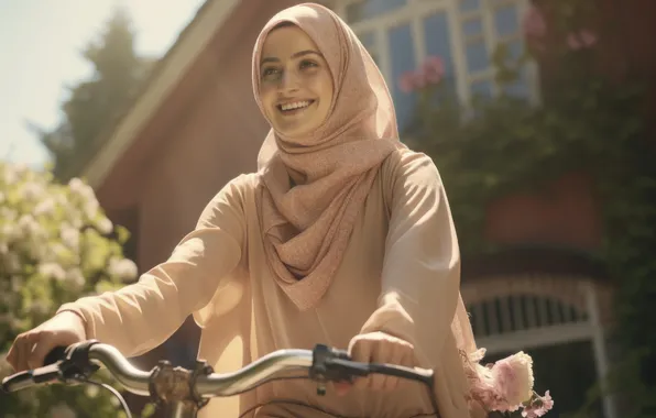 Girl, Smile, Bike, Digital art, AI art, The Art of Artificial Intelligence, Neural network, Muslim …