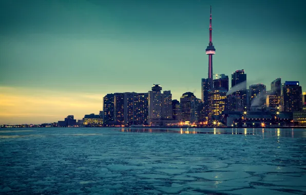 Ice, the city, lights, Toronto