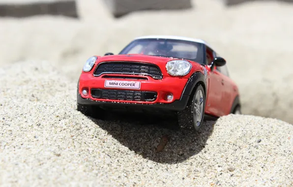 Picture beach, toy, mini, car, mini Cooper, model
