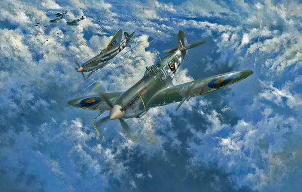 Art, airplane, Spitfire, aviation, ww2