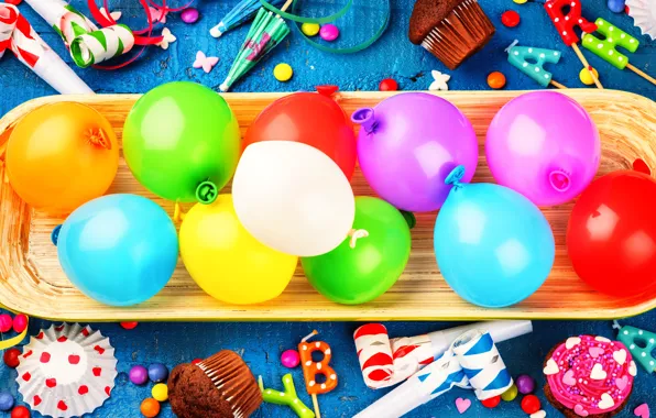 Decoration, balloons, candy, sweets, Happy Birthday, decoration, Birthday, holiday celebration