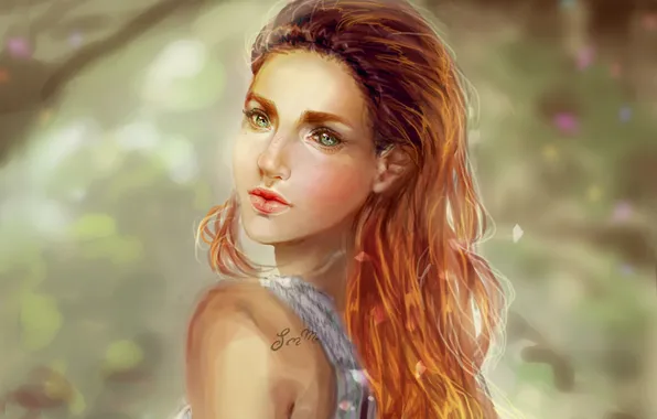 Picture look, girl, hair, Mike, art, painting, shoulders, Sillselly