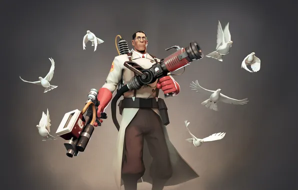 Red, pigeons, Dr., red, medic, team fortress 2, tf2, medic