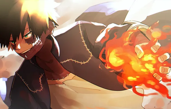Smile, fire, hand, guy, Boku No Hero Academy, My heroic academia