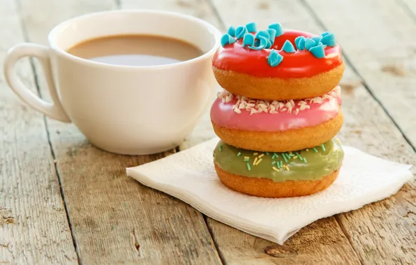 Coffee, donuts, cup, glaze, coffee, donuts