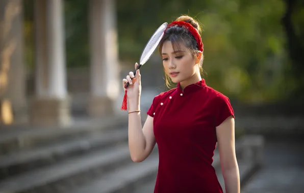 Picture girl, nature, pose, Asian