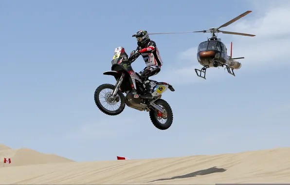 The sky, Sand, Helicopter, Race, Shadow, Motorcycle, Dakar, Hang