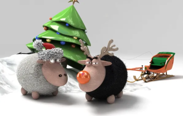 Picture toy, tree, new year, sheep