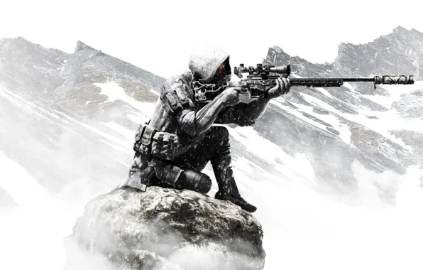 Landscape, mountains, pose, the game, art, sniper, rifle, shooter