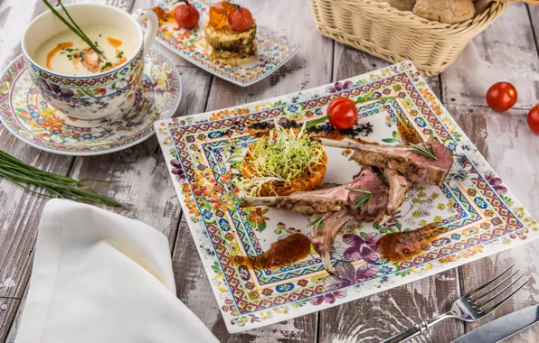 Food, tomato, the first dish, soup, ribs