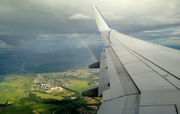 The sky, clouds, clouds, the plane, height, rainbow, Moscow