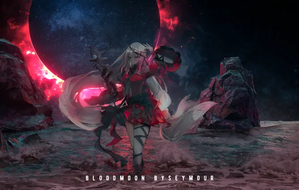 Water, girl, the moon, Arknights, Skadi, SEYMOUR