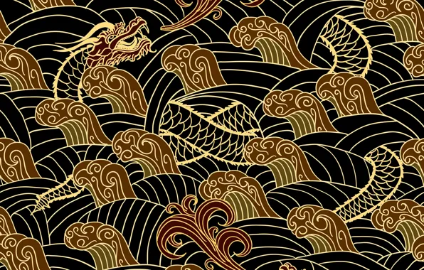 The dark background, holiday, pattern, dragon, curls, dragons, texture, New year