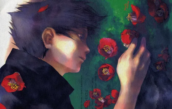 Sadness, hand, art, on the grass, Sasuke Uchiha, in profile, Naruto Shippuden, Yamato