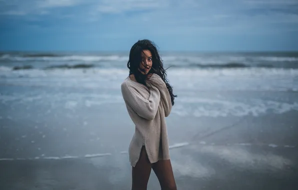 Beach, girl, curls