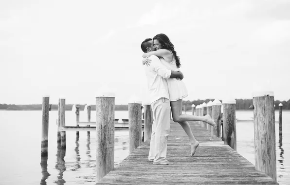 Picture girl, joy, hugs, pierce, black and white, guy, lovers, two