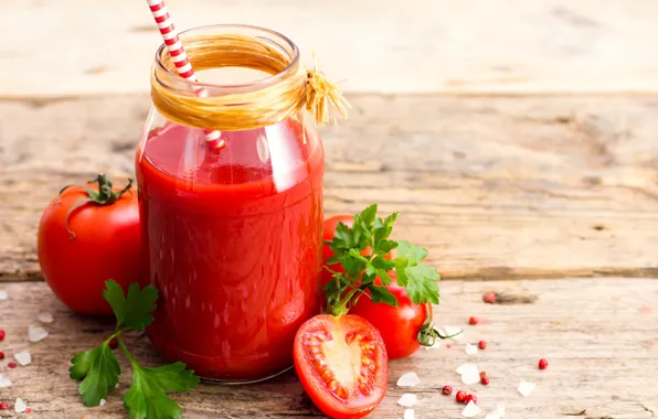 Greens, Board, juice, Bank, tube, tomatoes, bokeh, pomidory