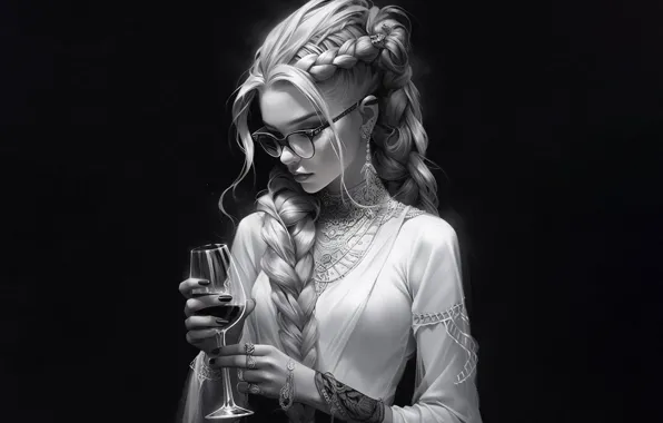 Picture girl, fantasy, blouse, monochrome, blonde, rendering, Fantasy world, digital art