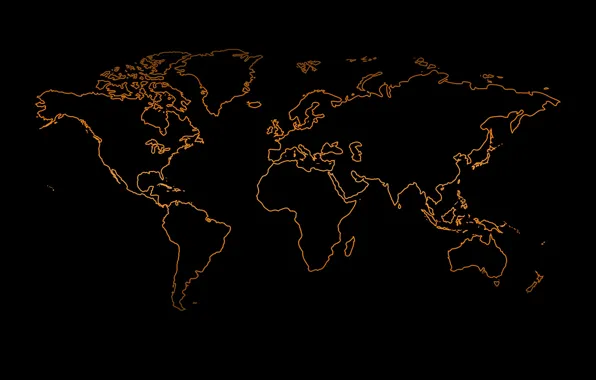 Picture orange, the world, black background, world map