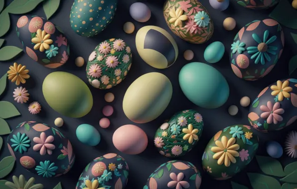 Flowers, background, eggs, Easter, colorful, eggs, neural network