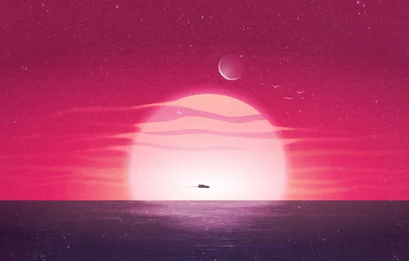 Sunset, The sun, The ocean, Sea, Music, Machine, Style, Background