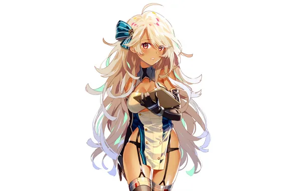 Picture girl, sexy, cleavage, thighhighs, long hair, dress, boobs, anime