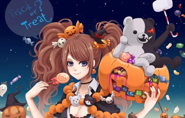 Girl, toy, art, candy, pumpkin, halloween, sweet, Ghost