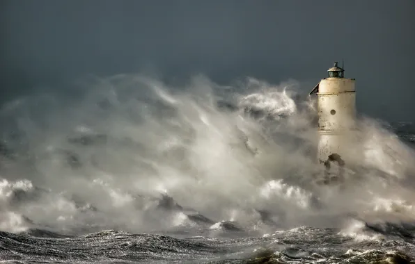 Sea, wave, squirt, storm, lighthouse